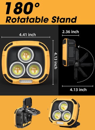 Rechargeable Work Light, Magnetic Led Camping Light with Stand and Hook, 18 Light Modes, SOS, 4000mAh, Battery Indictor, 1200 Lumens Portable Cob Light for Camping, Car Repair, Emergency, Outdoors Activities Like & Hiking, Fishing - view 3